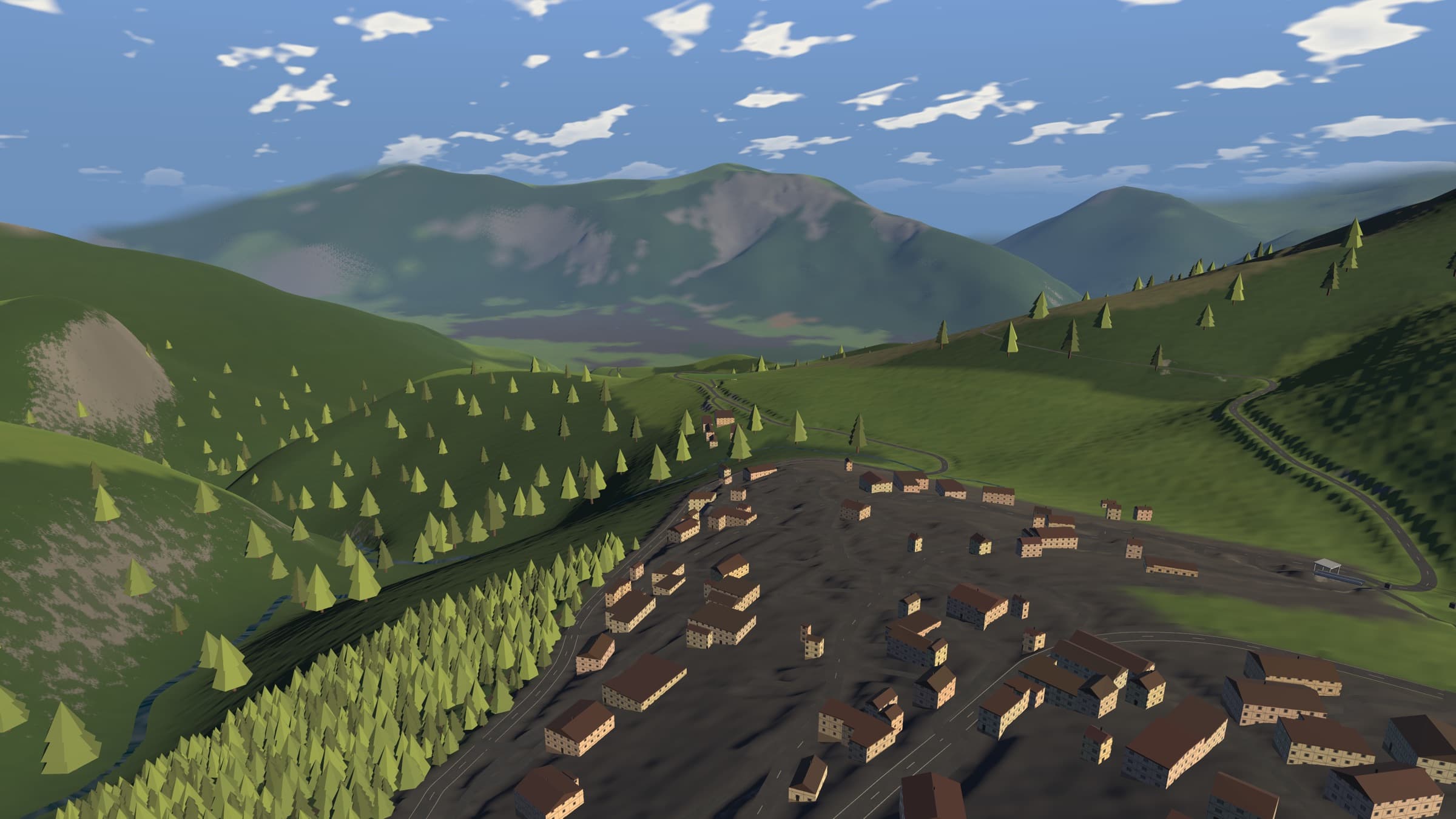 A scenic mountain road rendered in TwoTyred